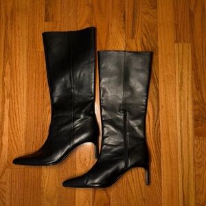 Bershka Sleek Black Leather Heeled Boots